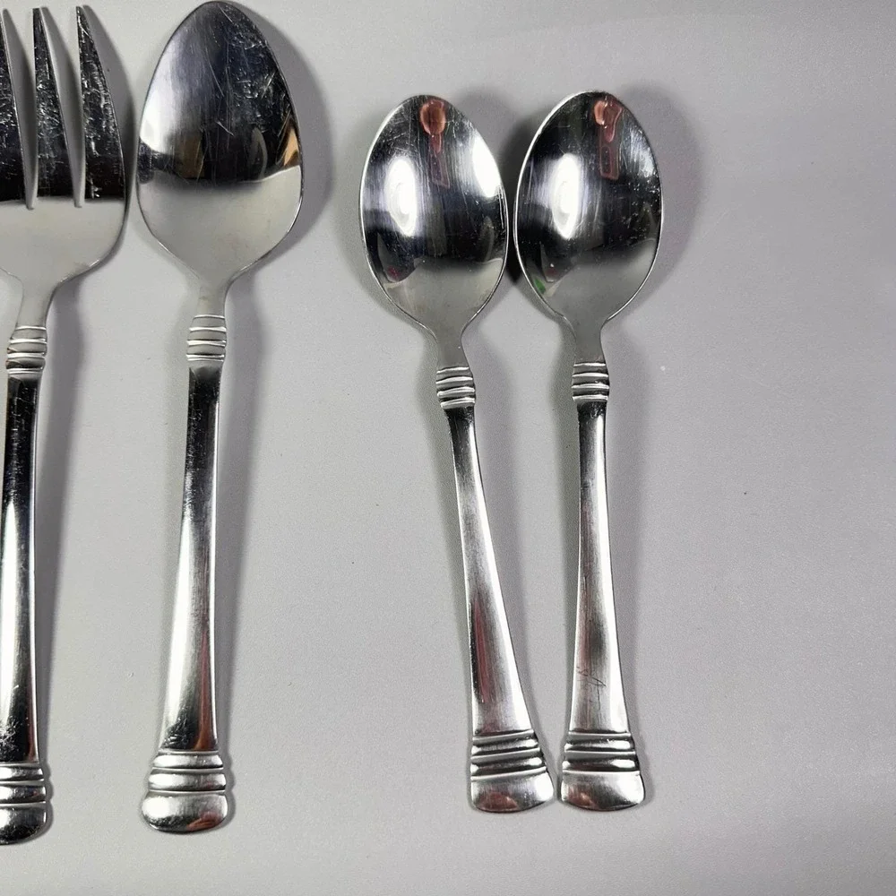 Cambridge Axis Stainless Flatware‎ 4 Pc Set Serving Fork Spoon Tablespoons China